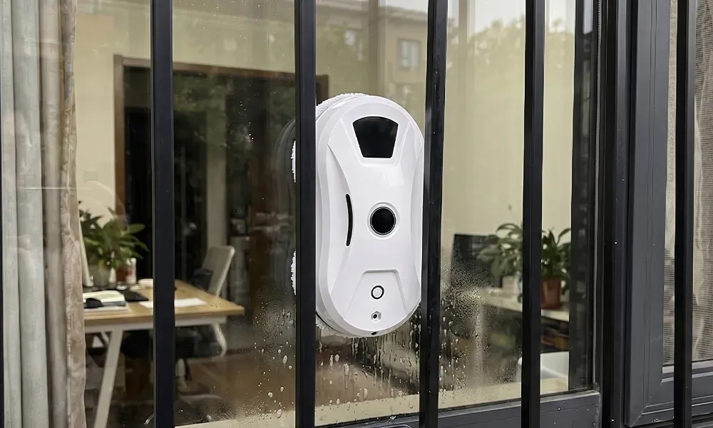Whirlclean in action on a window