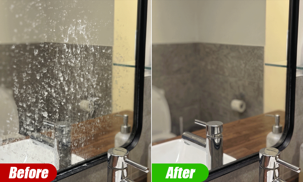 Whirlclean GeckoTwist · before and after on glass
